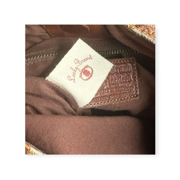 Lucky 𖣴 Ugly Betty Bag Patchwork Leather Suede Hobo Handbag 𖣴 Brown White 𖣴 TV - Picture 13 of 16